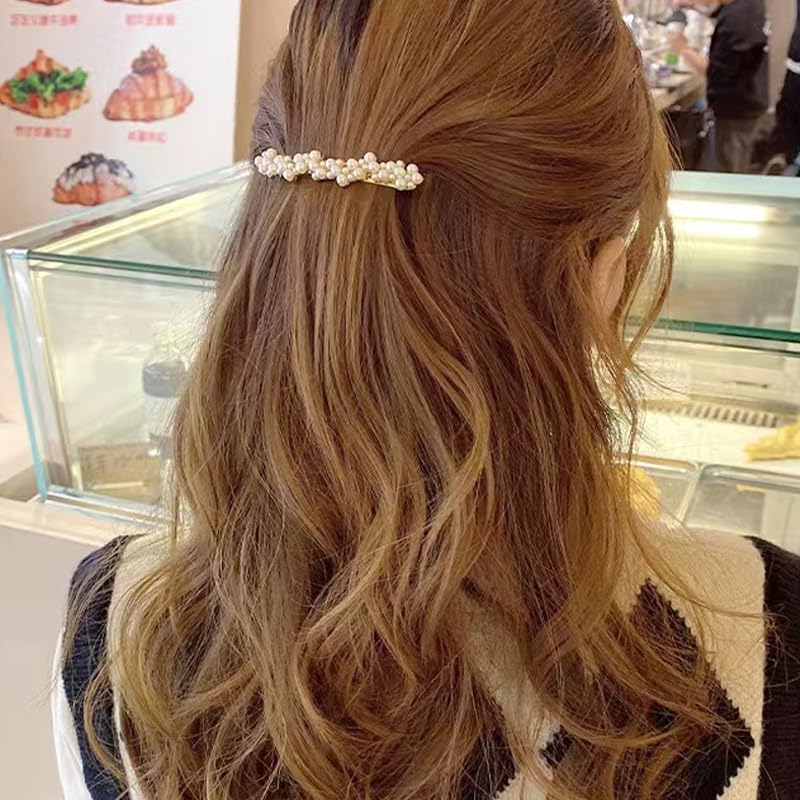 Kefley Pearl Hair Clips Barrettes for Women Elegant French Barrettes for Thin Thick Hair Small Gold Barrette Clips Hair Pins Hairpins Decorative Pearl Wedding Bridal Hair Clip for Women 2 PCS - Image 4
